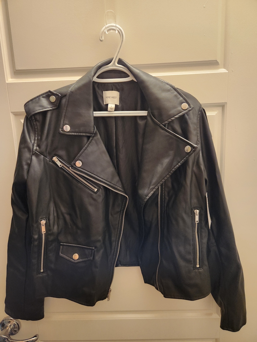 Nine West Black Faux Leather Asymmetrical Moto Jacket